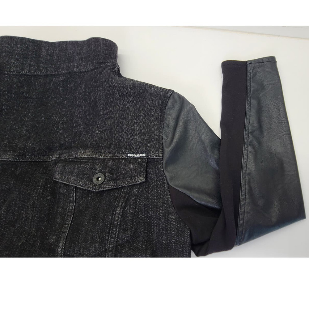 DKNY Denim Jacket Black Jeans Faux Leather Women's XL - Picture 4 of 10
